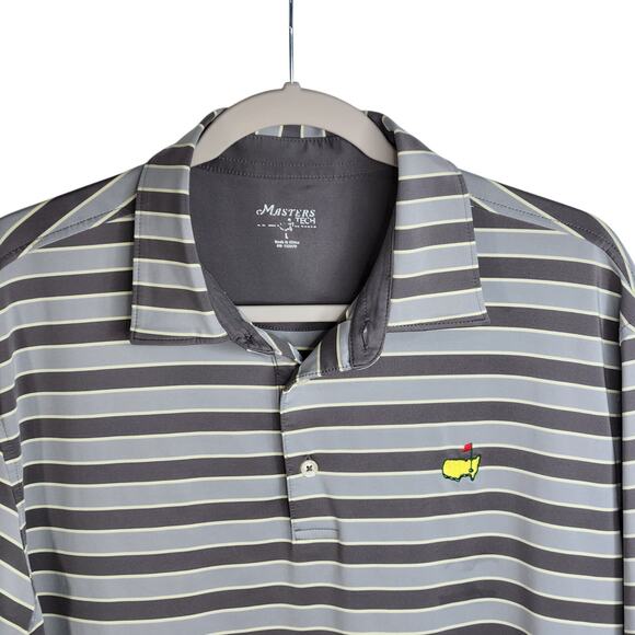 Masters Tech Striped Polo Golf Short Sleeve Shirt Men's Large Gray‎ Pale Yellow - Picture 3 of 8